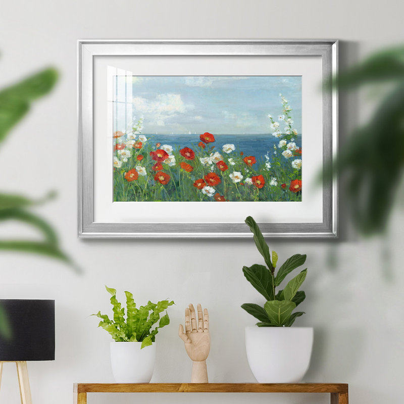 À travers les fleurs - Peinture encadrée, Papier avec cadre argenté, H 22,5 po x l 30,5 po x P 1,5 po