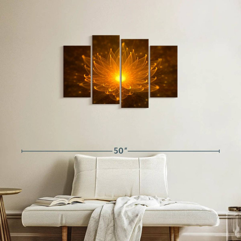 Lotus lotus lotus sur toile 4 pièces, H 22 po x l 36 po x P 1 po