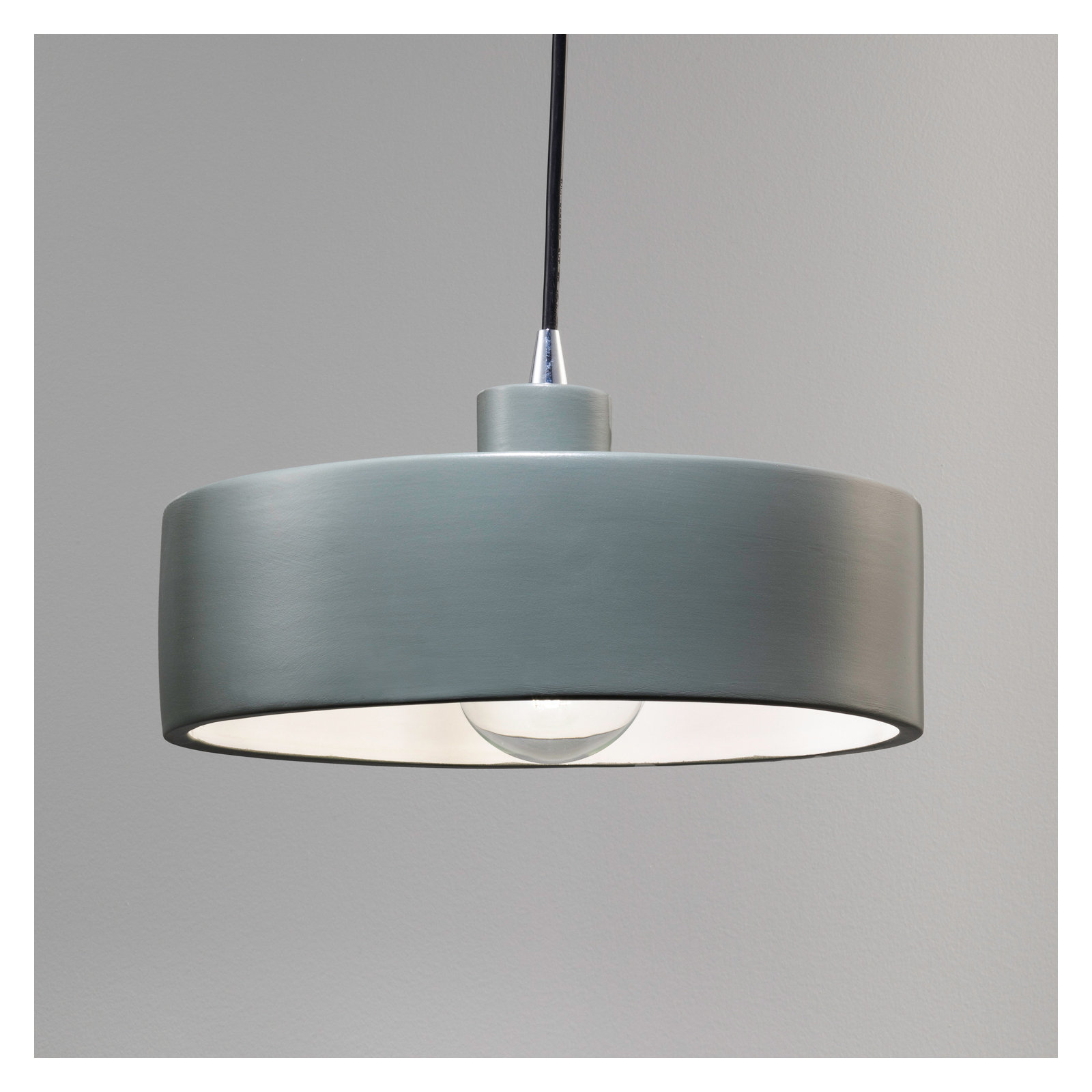 Colgate Single Light Ceramic Dimmable Pendant, Pewter Green, Polished Chrome