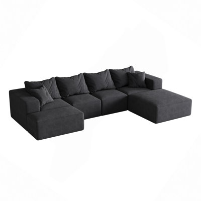 Modern Upholstered Sectional Boneless Couch Set,Modular 132" L Shaped Sectional Living Room Sofa Set With 6 Pillows,Free Combination Sofa Couch For Living Room,Bedroom