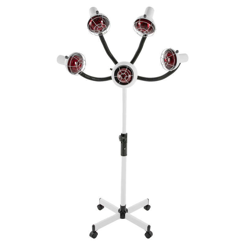 Lampe chauffante infrarouge à 5 têtes, sèche-cheveux à hauteur réglable, appareil de coiffure sur pied pour salon de beauté et salon de coiffure.