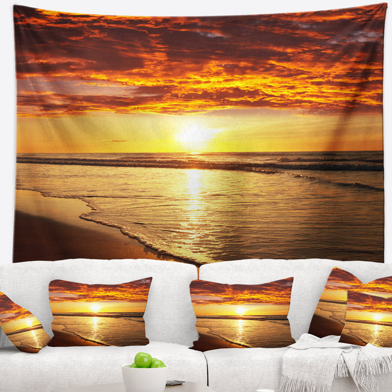 Tapisserie jaune vif et vagues seascape, H 50 po x l 60 po