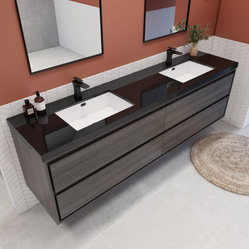 Vickye 83.46'' Double Bathroom Vanity with Plastic Top, Grey Oak