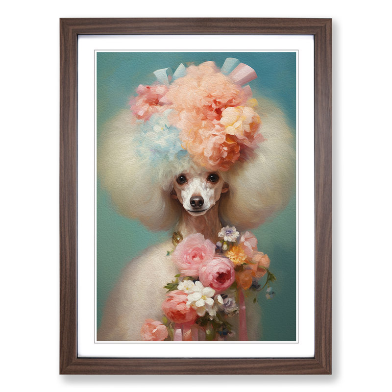 Poodle Impressionism - Single Picture Frame Print on Wood, 34cm H x 25cm W x 2cm D, Walnut Framed