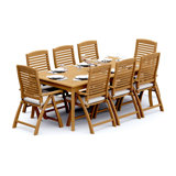 6 Seats 7 Pcs Grade-A Teak Wood Dining Set: 83" Rectangle Table And 6 Ashely Folding Reclining Arm Chairs #11AS1806