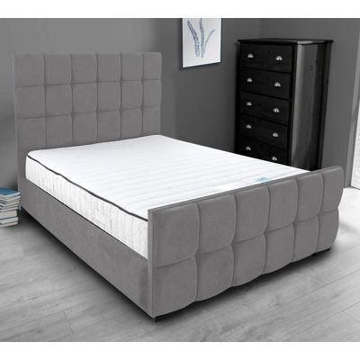 Merricks Contemporary Velvet Upholstered Bed Frame - Padded Headboard, Sprung Slats