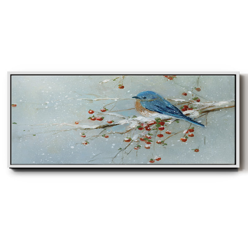 Oiseau bleu en hiver - toile encadrée, H 24 po x l 60 po