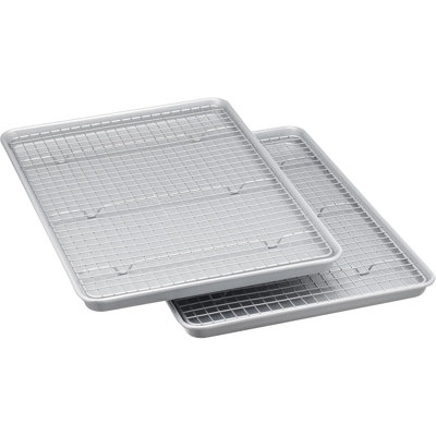 2-Pack Half Sheet Ceramic Nonstick Baking Sheets with Cooling Rack, Grey Bakeware Set, Oven & Dishwasher Safe
