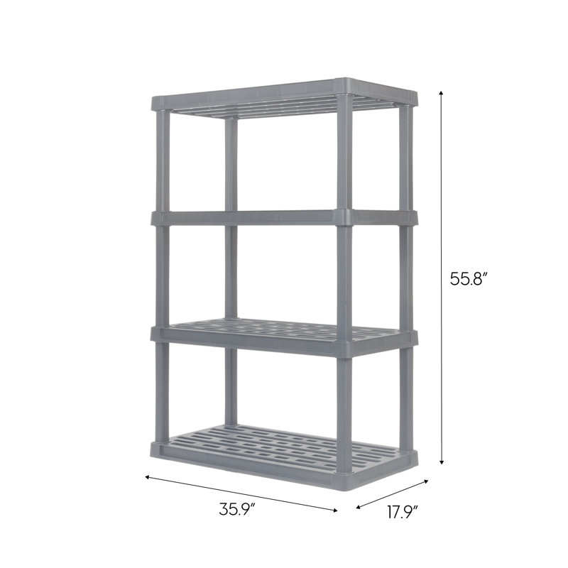 4-Tier Large Plastic Garage Storage Shelving Unit, Gray (18 W x 56 H x 36 D) 