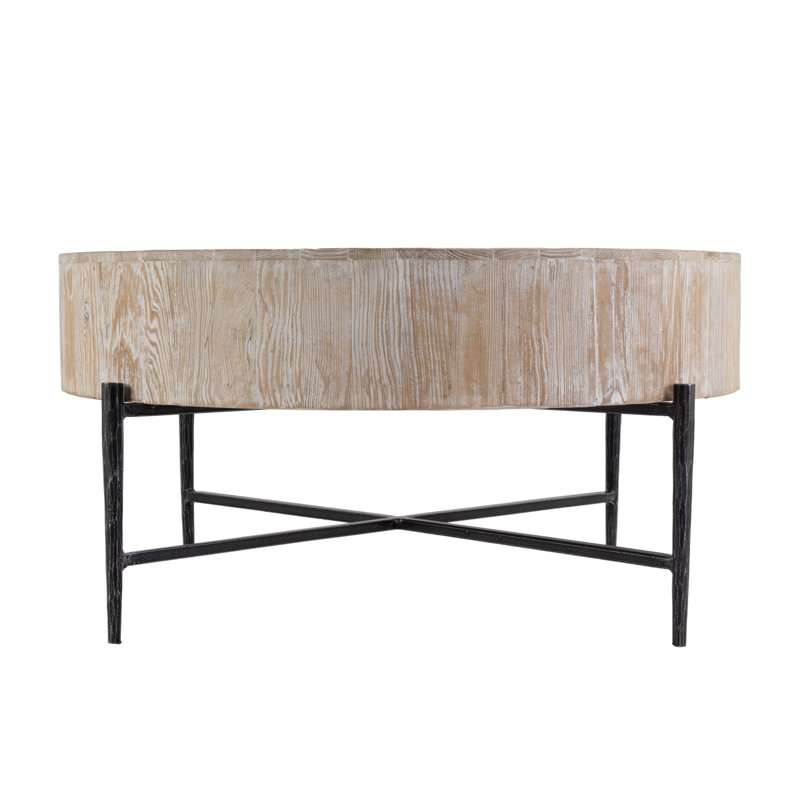 Table basse ronde en bois et fer de 38,5 po Akemi