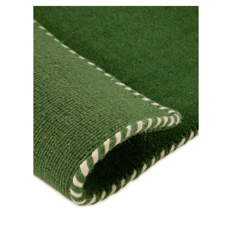 Solid Colour Wool Hand Woven Area Rug, Rectangle 120 x 170cm, Green