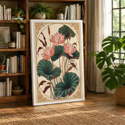 Pink Lotus in Frame Botanical - Wrapped Canvas