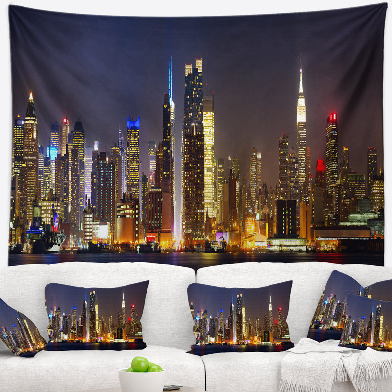 Paysage urbain de new york skyline pendant la nuit tapisserie, H 68 po x l 80 po