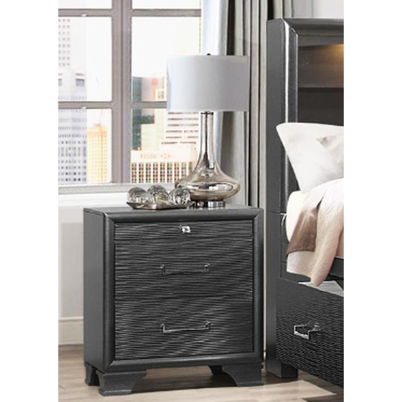 Table de chevet de chambre à coucher en gris avec options de tiroirs spacieux et style gris, bois massif et pieds fuselés