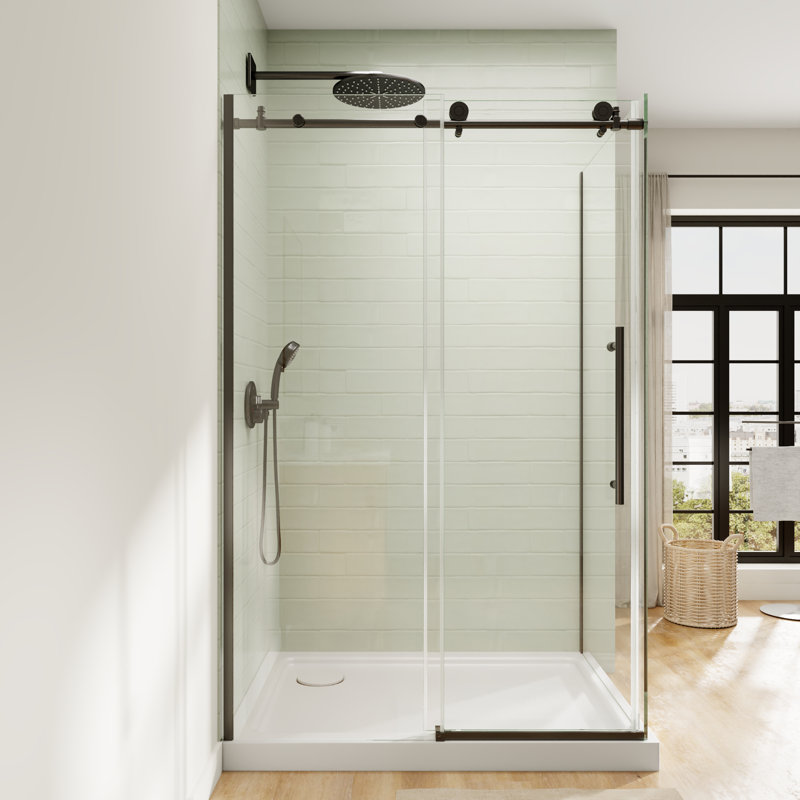 48" W x 32" D x 72" H Semi-Frameless Sliding Shower Enclosure With 5/16" Clear Tempered  Glass, Matte Black