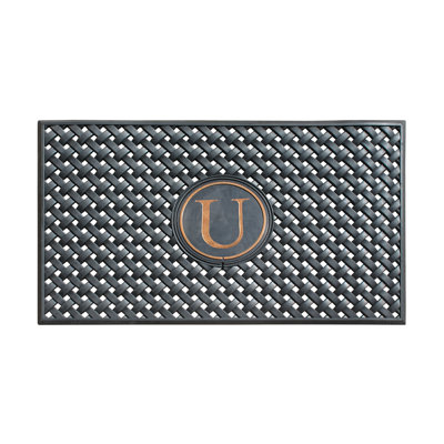 Monogram Large Weave Pattern Door Mat, 24"x39", Natural Rubber, Black, Outdoor Entryway Dirt-Scraper
