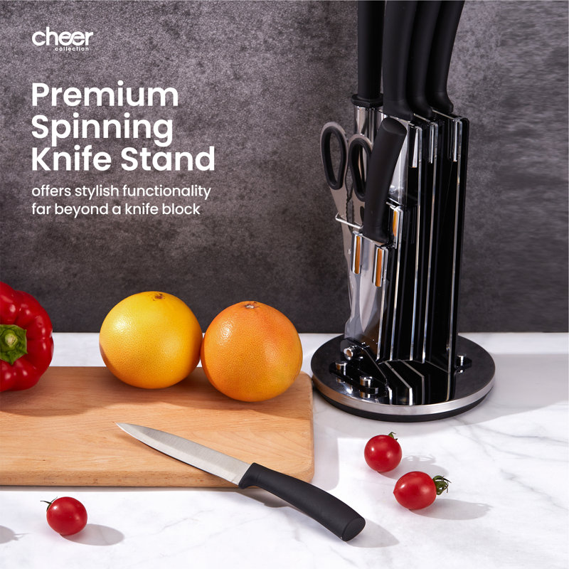 Cheer Collection 8 Piece Stainless Steel Kitchen Knife Set with Swivel Stand