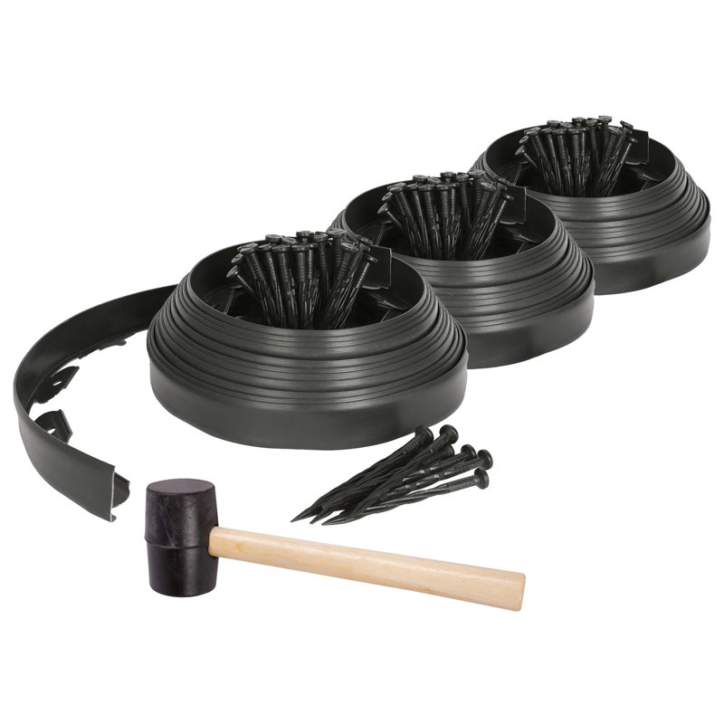 Harbour Housewares Lawn Edging Kit 30m x 4cm with 120 Pegs & Mallet, Black