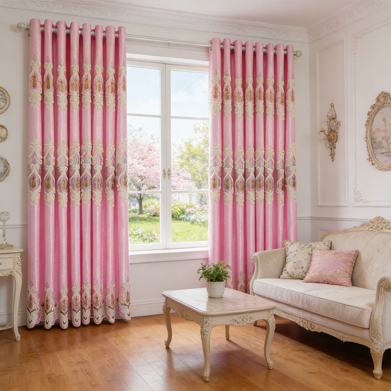 2 Panels Embroidered Blackout Pink Water Wave Curtain Head, Excluding Curtain Head, 51" W x 104" L