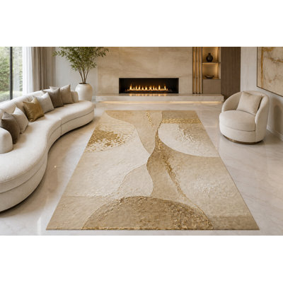 Tapis « ultra-léger » grand format (201 cm x 300 cm) à motif de chemins de pierre neutres, idéal pour le salon, la chambre à coucher et le bureau. Moquette douce à poils courts avec envers antidérapant en silicone, beige et taupe.