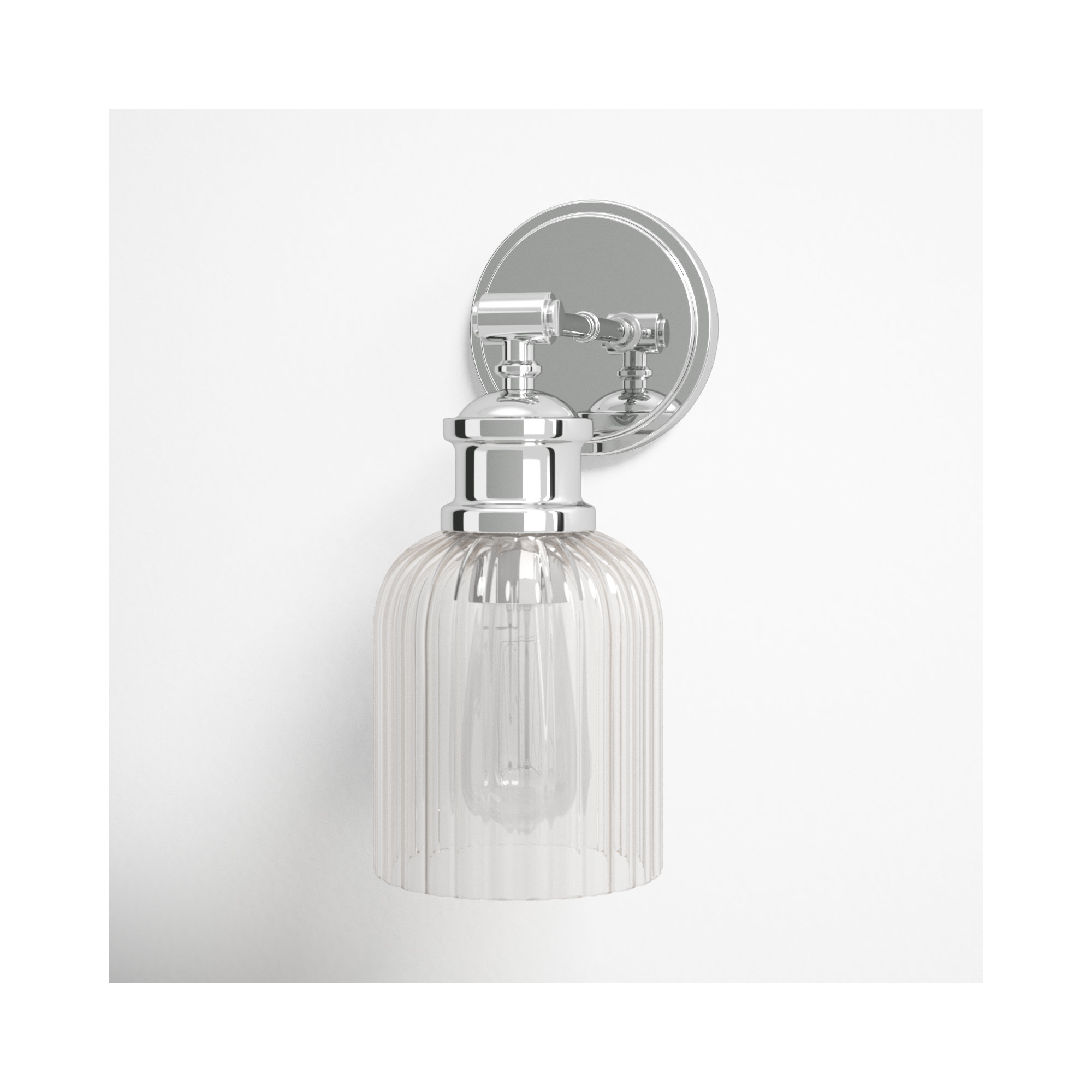 Ria Dimmable Ribbed Glass and Metal Armed Sconce , Chrome