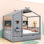 Lit plateforme en bois avec couchette et tablettes Abem-1123392932-1123392933
