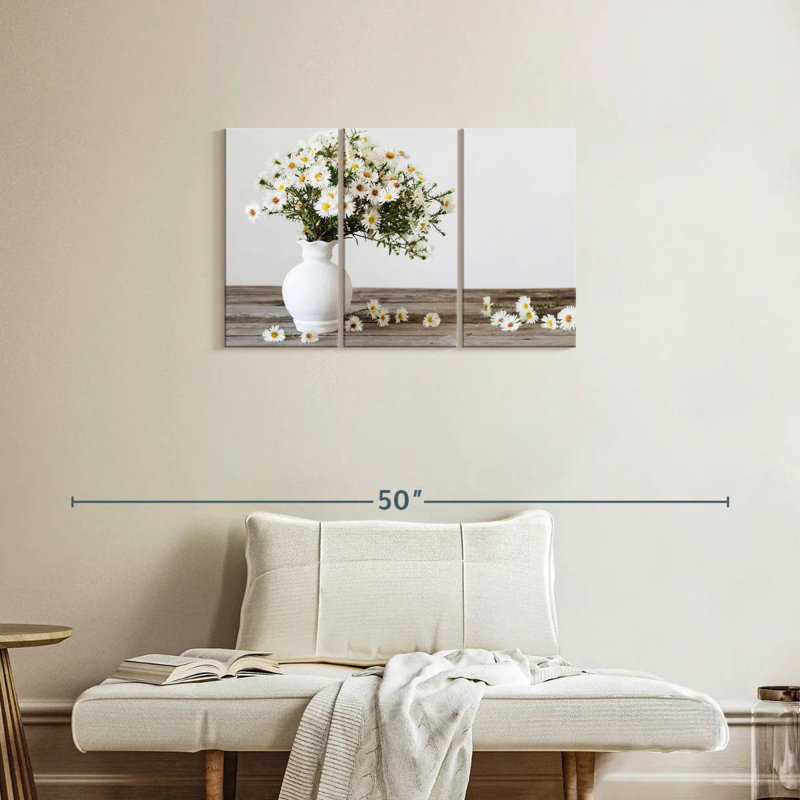 Vase Harnek de fleurs d'aster blanc, H 20 po x l 33 po
