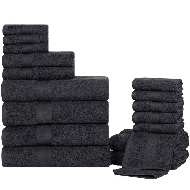 Ensemble de serviettes 100% coton doux et épais Como, Gris, Ensemble de serviettes 18 pièces
