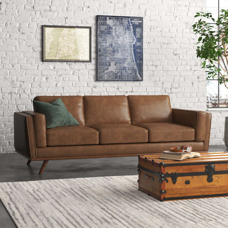 Barberena Upholstered 91'' Sofa, Camel Genuine Leather