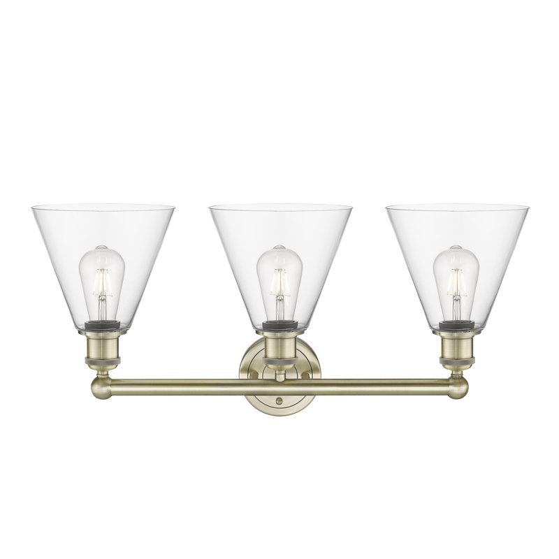 Éclairage de salle de bain à intensité variable à 3 lumières Beva, Transparent, Laiton antique