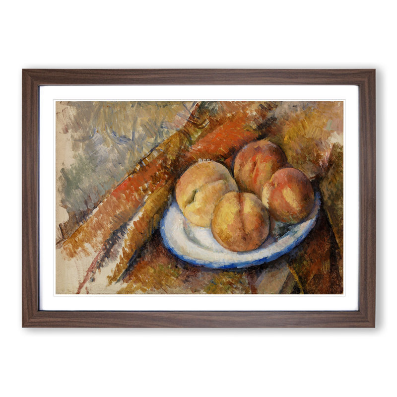 Four Peaches on a Plate by Paul Cezanne - Picture Frame Painting, Walnut Framed, 48cm H x 65cm W x 2cm D