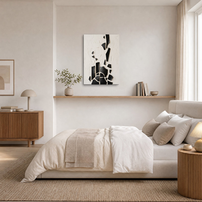 Toile noire sur fond crème texturé, 24"H x 16"W