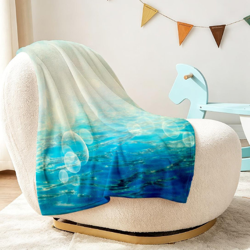 Jeté en flanelle bleue ultra douce, petites vagues sur l'eau, impression d'un côté, Throw 30" x 40"