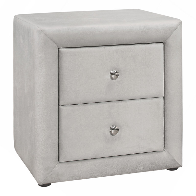 Nightstand,End, Side, Lamp, Storage Drawer, Bedroom, Upholstered, Grey Velvet, Transitional, Light Gray