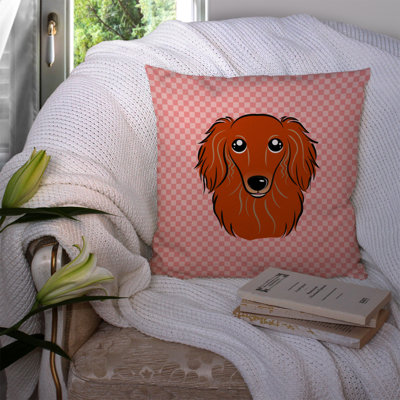 Checkerboard Longhair Red Dachshund Indoor/Outdoor Throw Pillow