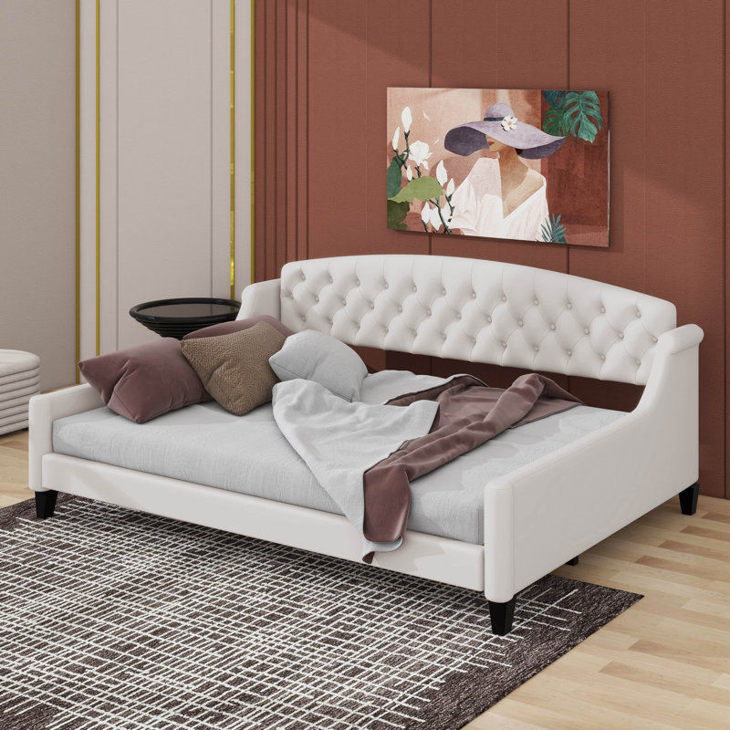 Lit de jour double capitonné de luxe moderne, Beige