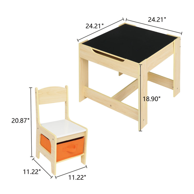 Ensemble de table et de chaises pour enfants Swinehart, Blanc / nature / orange
