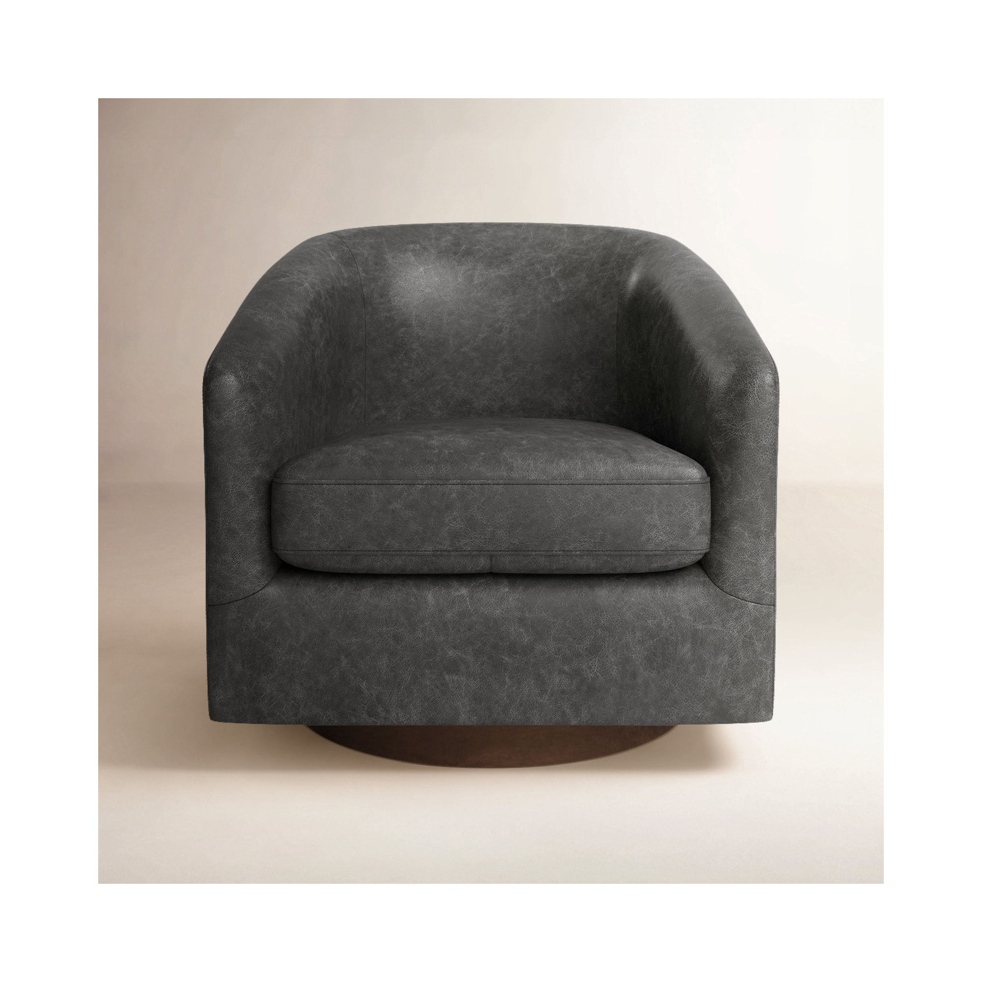 Bennett Genuine Leather Swivel Barrel Chair, Marseille Black Top Grain Leather