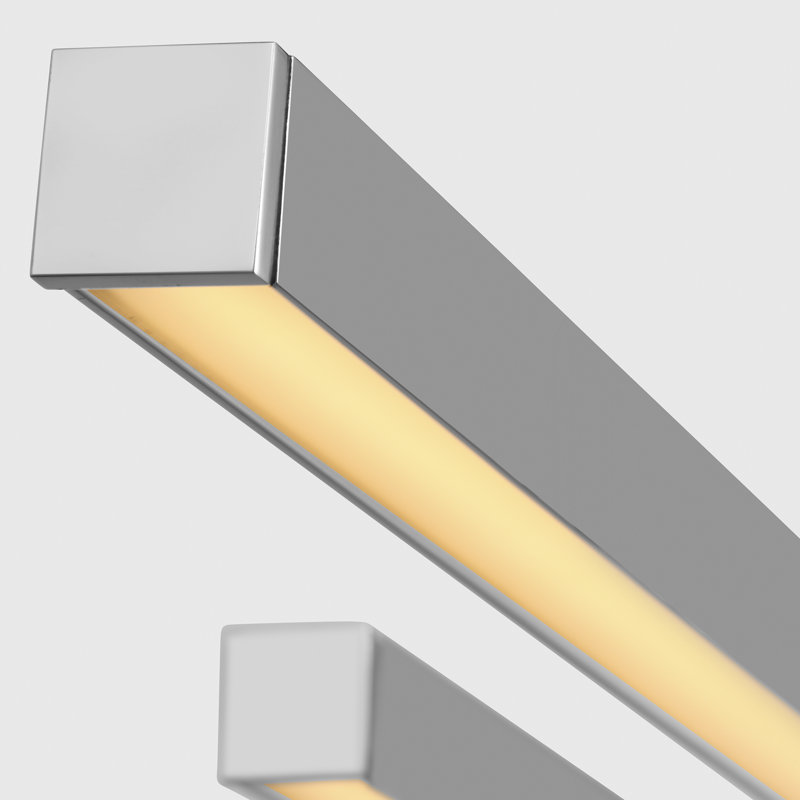 Mick De Giulio Stagger 2-light Linear Chandelier in Polished Stainless Steel with Acrylic shade, 63.2" H x 4.5" W x 60" D 