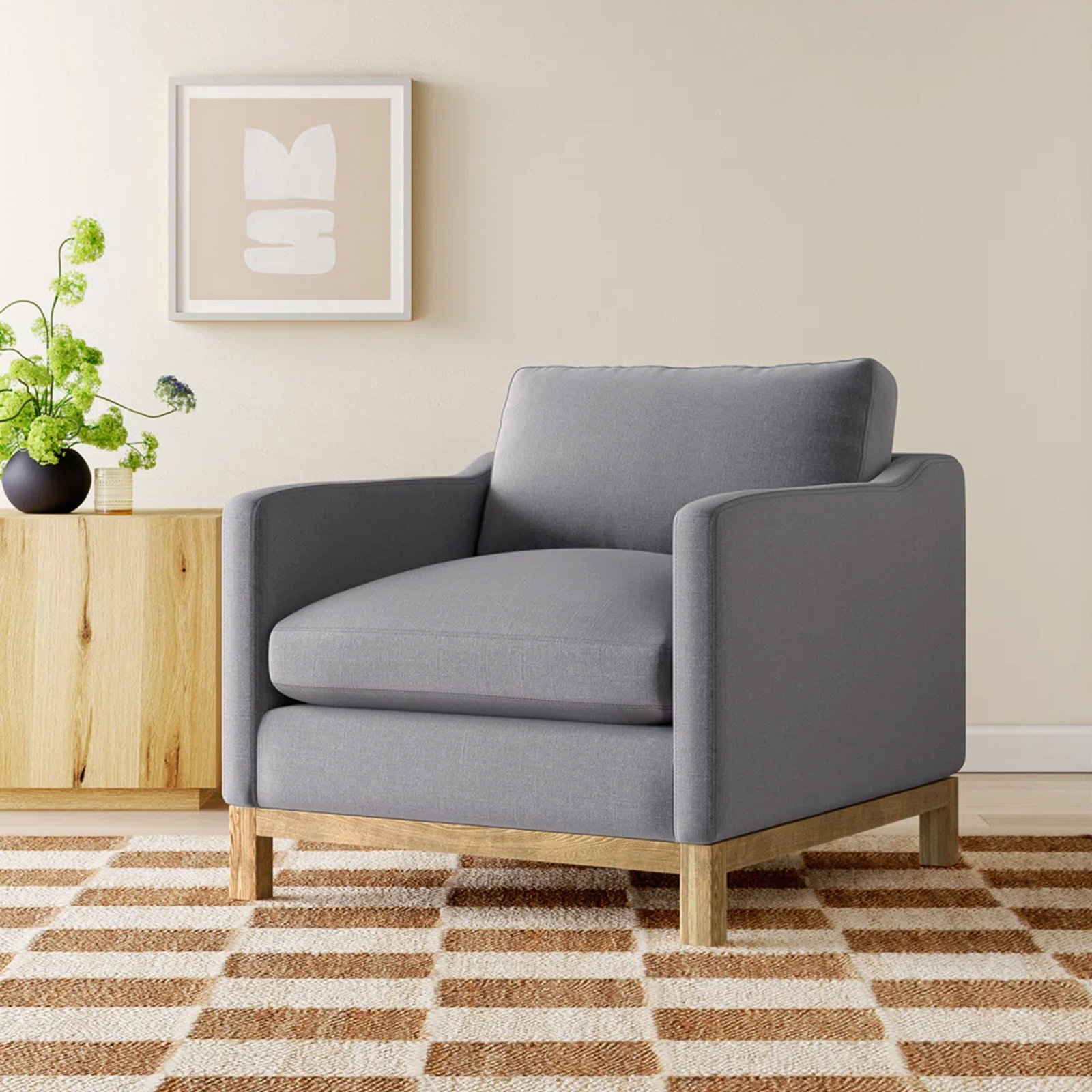 Cami Oak Armchair, Coastal Fog Linen Blend