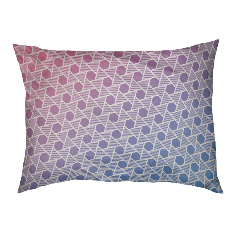 Coussin de lit à triangles hexagonals Byrge, Petit (l 28 po x P 18 po x H 6 po), Rose / Bleu, Molleton corail