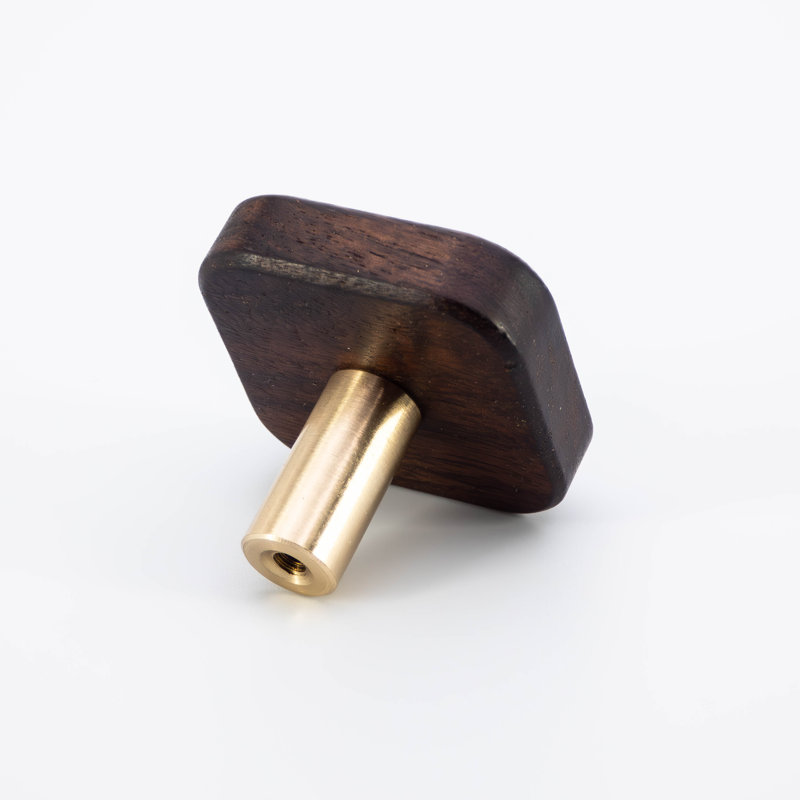 Modern Wood & Solid Brass Square Knob With Rounded Edges