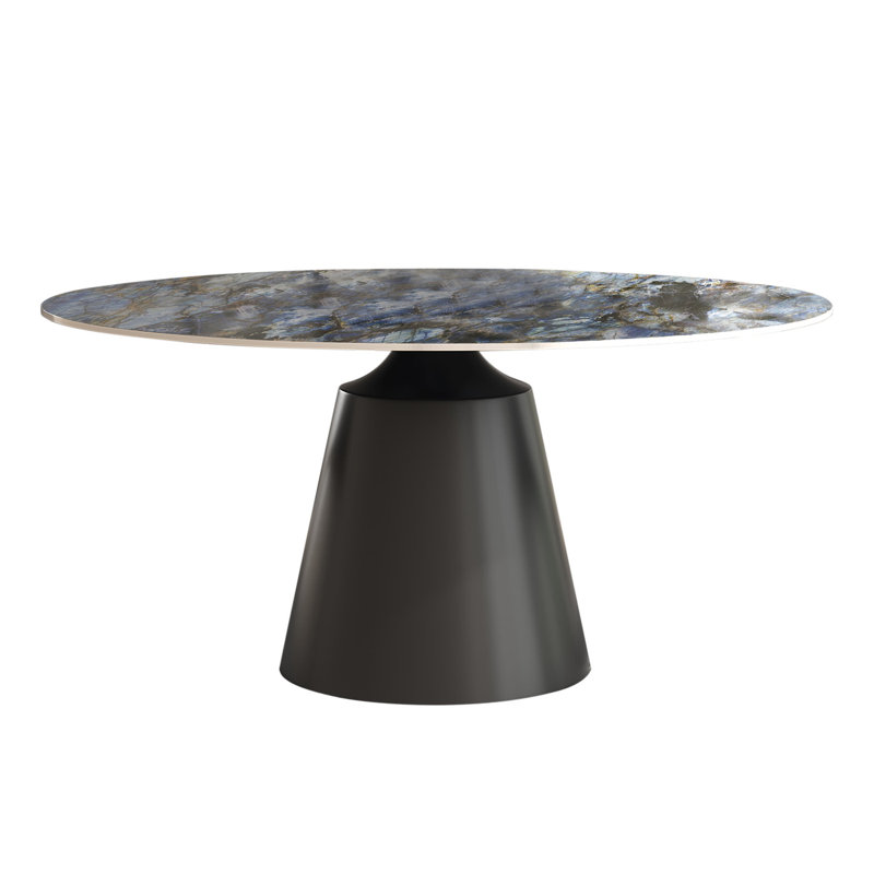 Table de salle à manger ronde en ardoise avec piédestal noir, H 29,53 po x L 53,15 po x l 53,15 po, Bleu