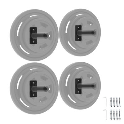 4 Pack Wall Mounted Steel Weight Plate Storage Rack with Rubber Protective Pads, Fits 2 Inch Bumper Plates, Max 300 LB Load Capacity, Complete Mount Hardware for Home Gym Weight Organization