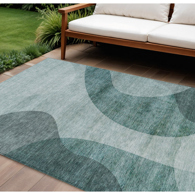 Tapis extérieur lavable abstrait vert et sauge 9 pi x 12 pi