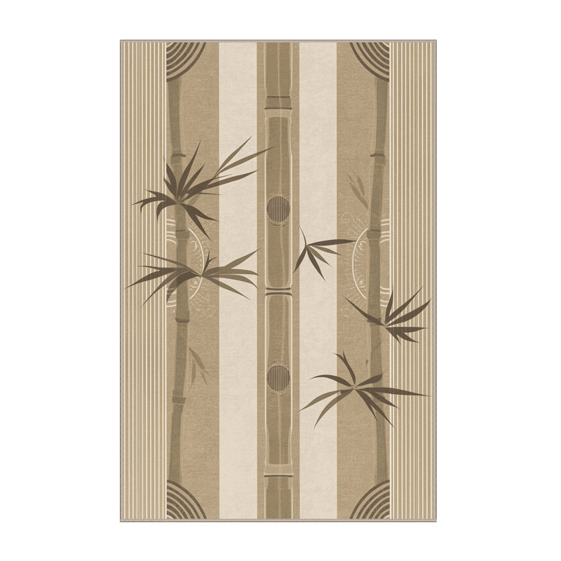 Tapis art déco en bambou doux et moelleux brun et beige, 5 x 8