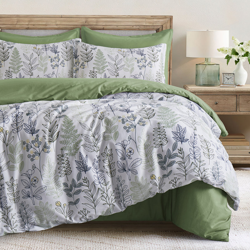Ensemble de housse de couette réversible 100 % coton, Motif floral bleu, Housse de couette très grand + 2 taies décorativ