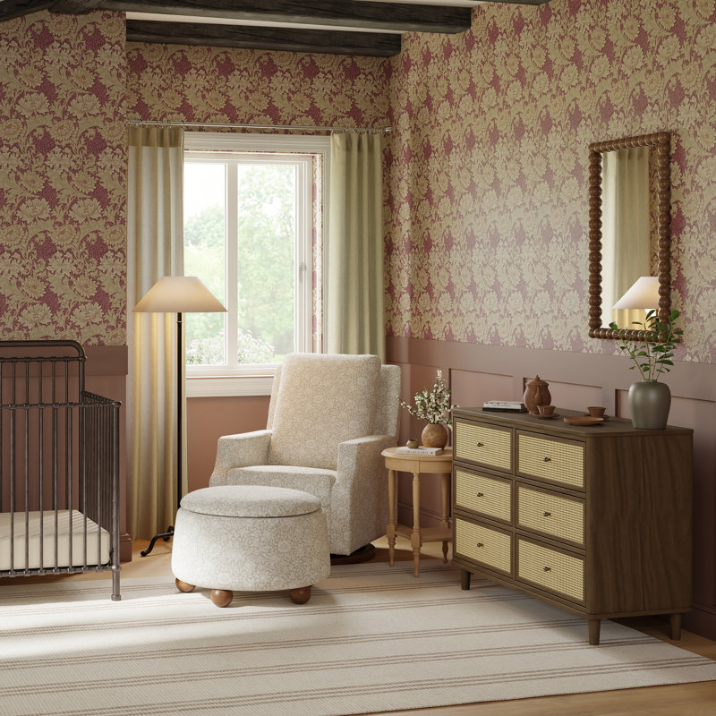 Marin 6 Drawer 19.49" W Dresser, Natural Walnut/ Blonde Cane