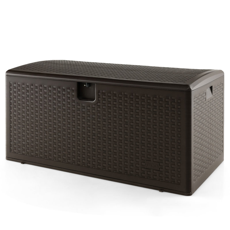 Costway 50'' W 100 Gallons Water Resistant Lockable Deck Box in Brown, 120 gallon