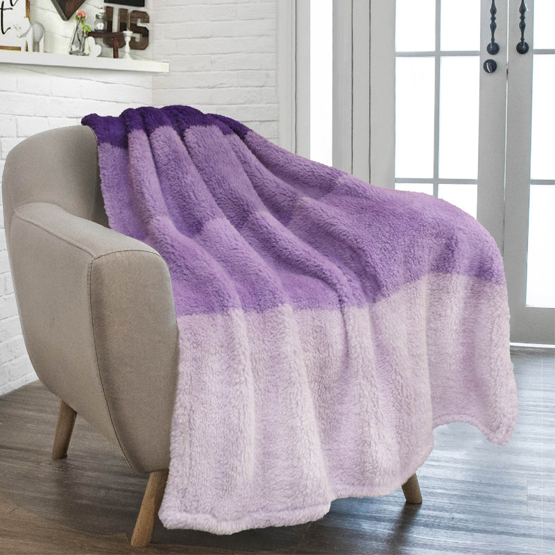 Jeté de lit Fluffy Sherpa, Lit simple, Dégradé / mauve